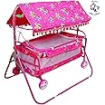 AVANI METROBUZZ Mosquito Net Jhulla Cradle with Swing for New Born Baby 1-2 Years Babies-Newborn Baby Cotton Baby Sleep Swing Cradle-Baby Jhula Jhoola Set with Mosquito Net M01 (Pink)
