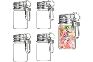 VASANA Lot de 5 petites bouteilles en verre de 7 ml avec bouchon en aluminium - Bouteilles à souhaits ornementales avec fermoir porte-clés - Pendentifs cadeaux - Bocaux en verre miniatures
