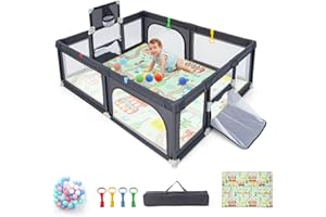 DREAMADE Laufstall baby, 188 x 157cm Laufgitter mit Matratze & Basketballkorb & Zugring, Schutzgitter mit Rutschfester Basis, Krabbelgitter für Kinder