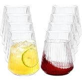WEFHEF 8PCS 14oz Stemless Hard Plastic Wine Glasses, Reusable and Transparent, Hard Plastic Wine Glasses with Stripe Design f