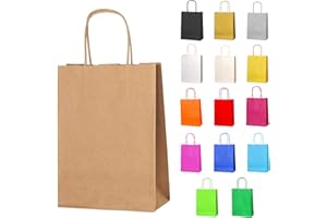 Thepaperbagstore 10 Brown Small Paper Party Bags With Handles - 18x22x8cm - Colourful Paper Gift Bags for Kids and Adults Parties, Birthdays, Weddings, Baby Showers, Hen Parties and Sweets