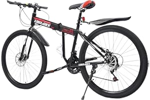 GMSLuu Bicicletta pieghevole, 26 pollici, mountain bike, 21 marce, set di parafanghi a disco, sospensioni complete, Fully MTB per ragazzi, ragazze e uomini
