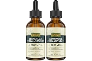 RAPSDAYCI 2000 mg Gouttes d'Ashwagandha Liposomales, 7% de Withanolides, Extrait pur de racine d'Ashwagandha Haute Résistance, Concentration 5X, Absorption Plus Rapide Que Les Gélules, 60 ml (Lot de 2)