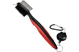 K&V GOLF Golfbürste Rot&Schwarz Ausziehbar Golfzubehör Bürste mit Rillenreiniger – 61 cm Zipline mit Aluminium Carabiner – Gummi Griff Ergonomisch – 2 V Brush Reinigungsbürsten mit Groove Spitzer Set