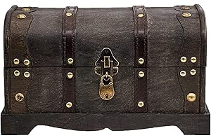 Brynnberg Skrzynia na skarby z zamkiem 31 x 18 x 18 cm, drewniana skrzynia na skarby, styl vintage, piraci, poszukiwanie skarbów, drewno masywne, brązowe, styl kolonialny, szkatułka na pirackie