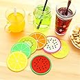 Silicone Drinks Coasters Set of 7 - Round Fruit Images Novelty Coaster for Coffee Tea