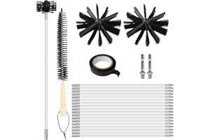 ‎LVJKES Lvjkes 24 Stk kaminbürste, Ofenrohrbürste-Reinigungsset, mit 18 Stangen 410 mm, 2 Bürstenköpfe 150 mm, 1 Holzstielbürste 38cm, 2 Sechskantstange 4,5cm, 1 Klebeband,für Kamin, Schornstein,Trocknerkanal