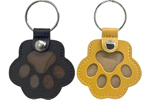 Duuclume Scatola dei ricordi personalizzata per cani, per peli di animali domestici, portachiavi commemorativo per animali domestici, portachiavi in pelle a forma di zampa di cane e gatto (giallo e