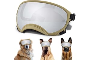 NICERINC PET Large Dog Sunglasses with Adjustable Strap UV Protection, Windproof, Suitable for Medium-Large Dogs, Black, KhakiSilver, Size L