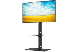 BONTEC Floor TV Stand for 30-70 inch TVs, Swivel Height Adjustable, 40 kg Load, Max VESA 600x400, Freestanding No Drilling, Tempered Glass Shelves, Cable Management, Quick Install Easy Assembly