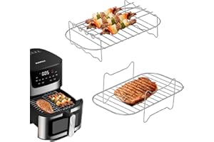 YIWONFU Accessori Friggitrice ad Aria Set di Sei Pezzi, Griglia Per Friggitrice ad Aria Acciaio Inossidabile Compatibile Ninja AF300EU, AF400EU, Cecotec, Ultenic K20 7,6L-9,5L Doppia Friggitrice