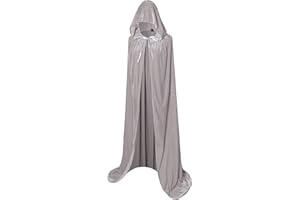 Txian Full Length Hooded Velvet Cloak Halloween Christmas Fancy Cape Costumes 59" (Silver gray)
