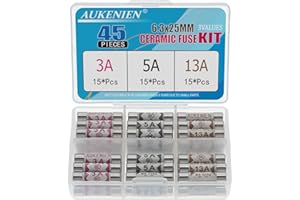 AUKENIEN Fuses Mixed Household UK 3 Values 45pcs 3A 5A 13A Fuse 3 5 13 Amp 6.3 x 25MM 0.248x0.984 Inch 240V 240 Volt BS1362 Ceramic Fuses Assortment Kit for Mains Plug
