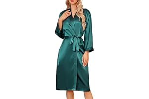 Sopesil Women's Satin Dressing Gowns Long Ladies Kimono Morning Robes Bridal Soft Wedding Party Sleepwear V-Neck