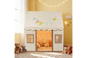 TanniwsTienda de Campaña Infantil Tienda De Campaña para Niños Tienda de la casa de Juego para niños Casa de Las Carpas Interiores para niños Tienda de Juego Plegable en Lienzo de Tela Natural