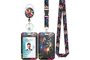 Uniclife Porta Badge Scorrevole Alla Moda Gatto Custodia in Plastica con Clip a Moschettone per Badge Retrattile e Cinghia di Cordino Staccabile Protettore di Carte Verticali in Rilievo per Lavoratore