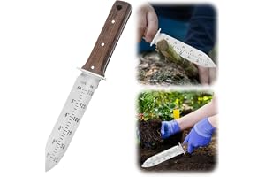 Trädgårdsspade, multifunktionellt manuellt rensningsverktyg för ogräs, grävning, beskärning, odlande, 17,78 cm blad i rostfritt stål med mantel, full-Tang trähandtag med hängande hål