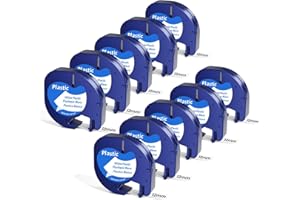 Invoker 10x 91221 Reemplazar por Dymo recambio for Dymo Letratag Cinta Negra sobre Blanco Cinta 12mm x 4m 1/2inch Compatible con DYMO LetraTag Etiquetadora LT-100H LT-100T Plus LT-200B QX50 XR XM 2000