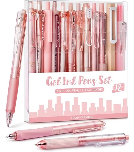 KRYMSON Set Di 6 Penne Gel Rosa Con Scatola Trasparente – Punta 0,5 Mm, Inchiostro Nero A Asciugatura Rapida, Presa Morbida