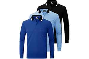 JACKETOWN Lot de 3 Polo pour Homme à Manches Longues Polo de Golf Travail avec Boutons Polos Chemise Respirants Décontractés T Shirts à Poche