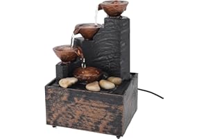 TOPINCN Pequeña fuente de interior y cascada de mesa, taburete de mesa estacionario pequeña fuente de agua con luces LED, adornos para correr Feng Shui, artesanía para el hogar