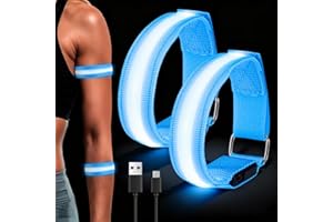 Wrymish 2 Pièces Brassard Lumineux LED Rechargeable, Bracelets LED pour Enfants Adultes, Lumière Réfléchissante de Sécurité Nocturne pour Course Nocturne, Ride, Promener Le Chien