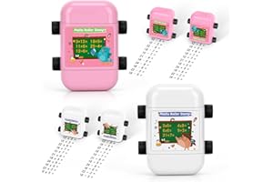 Benxdara Math Roller Stamp, 4 in 1 Roller Digital Teaching Stamp Addition Subtraction Multiplication Division Smart Math Problem Stamp Roller Reusable Maths Educational Toy Stamp (White + Pink)