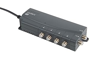 Labgear 4 Way TV Signal Booster, Aerial Amplifier with F-Type Connections, 4G & 5G Filtered, Indoor TV Aerial Booster for FM/DAB, RED Compliant