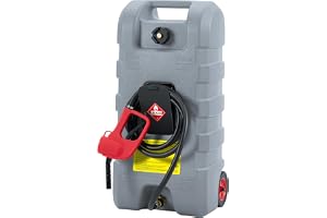 57 L bärbar HDPE-bensinbehållare, Jerricanbensin på hjul med handtag, manuell pump, 3 m slang och munstycke, flödeshastighet 7,5 l/min, bärbar bränsletank med avstängningsventil för bensin/diesel