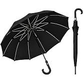 Etrexonline Long Automatic 10 Ribs Umbrella, Large Windproof and Waterproof Umbrella, Comfortable Curved Handle, 125 cm Diame