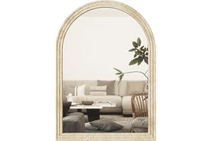 HOMCOM Espejo de Pared Arqueado, Espejo de Baño 60x90 cm con Marco de Imitación de Piedra de 3 Niveles, Estilo Moderno, para Salón, Dormitorio, Entrada y Pasillo, Beige