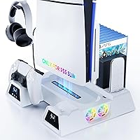 PS5 Slim Digital/Disc Stand and Cooling Station with Controller Charging Station for PlayStation 5, 3-Level Fan, 9 Game Slot,