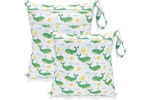 HOTLIKE Borsa Pannolini Riutilizzabile, 2Pcs Wetbag Borsa per Pannolini Impermeabile Organizzatore Neonato Sacchetto del Pannolino con Doppia Cerniera Bambino Bag per Viaggi Spiaggia Gym (Balena)