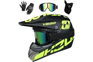 UIGJIOG Casco Motocross ,Negro Mate Casco Integral MTB Incluidos Anteojos, Guantes Y Máscaras Certificación Dot Incluye 4 Tamaños de Forro de Casco Proporcione 4 Estilos para Elegir
