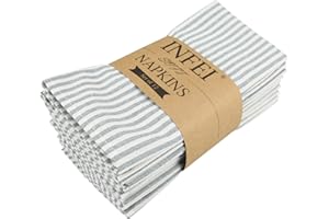 INFEI Soft Plain Striped Cotton Linen Blended Dinner Cloth Napkins - Set of 12 (40 x 30 cm) - for Events & Home Use (Ocean)