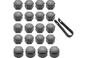 LICQIC Radschrauben Kappen, 17 mm Radmutter Abdeckung, Radbolzen Kappen mit 1 Abziehhaken für Schrauben, 20 Stücke Gloss Gloss Grau (16 Standard Radkappen+4 Anti-Diebstahl-Schraubabdeckung)
