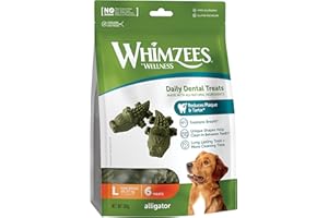 WHIMZEES, Alligator, Stix da Masticare Per l'igiene Dentale per Cani di Grande Taglia (18-27kg), Ingredienti Naturali, Senza Cereali, 6 Pezzi, Taglia L