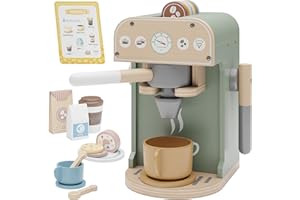 Björn&Schiller Children's Wooden Coffee Machine, Toy Coffee Machine for the Play Kitchen, 25-Piece Set, Colourful, for Children's Room and Development Promotive Game, from 3 Years