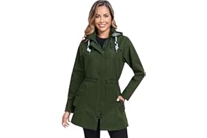 EnduaReve Rain Jacket Women's Long Waterproof Breathable Raincoat Transition Jacket Hood Outdoor Jacket