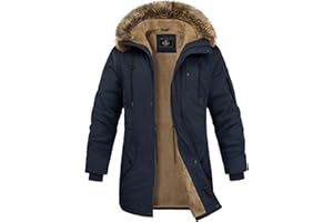 Xnova Długi płaszcz męski Zimowa kurtka Parka z ciepłą podszewką z polaru Bawełniana kurtka z kapturem i zamkiem błyskawicznym Kurtki termiczne z odpinanym futrzanym kołnierzem