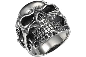 HOUSWEETY Bague Anneaux Homme en Acier Inoxydable Fantaisie Grand Crâne Tête de Mort