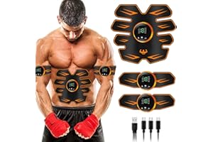 Queath EMS Bauchmuskeltrainer,EMS Elektrische Muskelstimulation,USB Wiederaufladbar Muskelstimulator bauchtrainermit 8 Modi & 19 Intensitäten,LCD Bildschirm muskelstimulator,leicht zu tragen