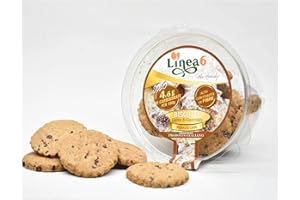 Biscotti con gocce di cioccolato Reduced Carb Linea6. Con solo 2.75g di Carboidrati. Confezione da 150g.