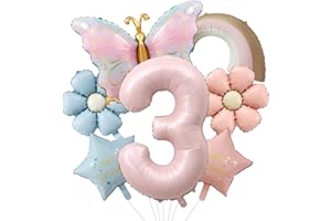 Schmetterling Geburtstagsdeko 3 Jahr Mädchen mit Gänseblümchen Folienballon,Schmetterlinge Deko 3. Geburtstag Mädchen Junge,Luftballon 3. Geburtstag Mädchen Geburtstage Schmetterling Themen Party Deko