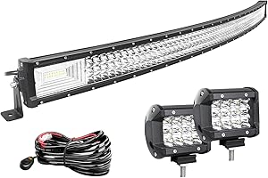 Barre LED incurvée Willpower 132cm + 2x 10cm phares de travail + faisceau de câblage 12V/24V étanche pour 4x4, voiture, camion, tracteur, quad, bateau