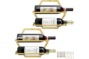 Giyiprpi Metall Wandmontierter Weinhalter Stemware Glass Rack, 2Pcs Hängendes Glas Weinregal Wandbehang Rotweinregal Organizer mit 3 Stielglashaltern für Home Kitchen Bar Displaydekor (Gold BB)