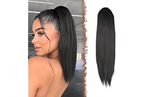 FESHFEN Coleta Postiza pelo Lisa, 40 cm Cola de Caballo Extension Cordón Larga Liso Extension Pelo Coleta Sintéticas Ponytail Drawstring Extensiones de Cabello Coleta, Negro natural