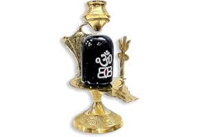 KSJONE 12.7 cm Brass Lord Shiva Linga Lingam Shivling Statue Shesnag Trishul With Brass Matki for Hindu Festive Pooja Puja Sculpture Items Shivling Showpiece
