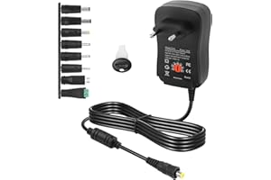 CERRXIAN - Adaptador de corriente universal de 30 W, AC/DC, ajustable, CA a CC 3 V, 4,5 V, 5 V, 6 V, 7,5 V, 9 V, 12 V, 2 A, con 8 puntas adaptables y puerto USB de 5 V, 2,1 A, para electrónica