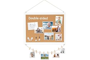 DOLLAR BOSS Cork Board Bulletin Board Double-Sided 30 X 40CM 1-Pack Cork Board for Walls Wood Framed Picture Display Pin Board for Home Kitchen Office Decorative Hanging 10 Pushpins